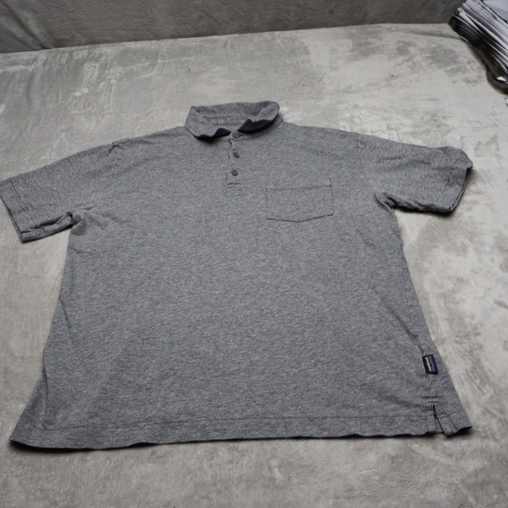 Patagonia Polo Shirt Men Medium Grey Squeaky Clean Heathered Jersey Short Sleeve